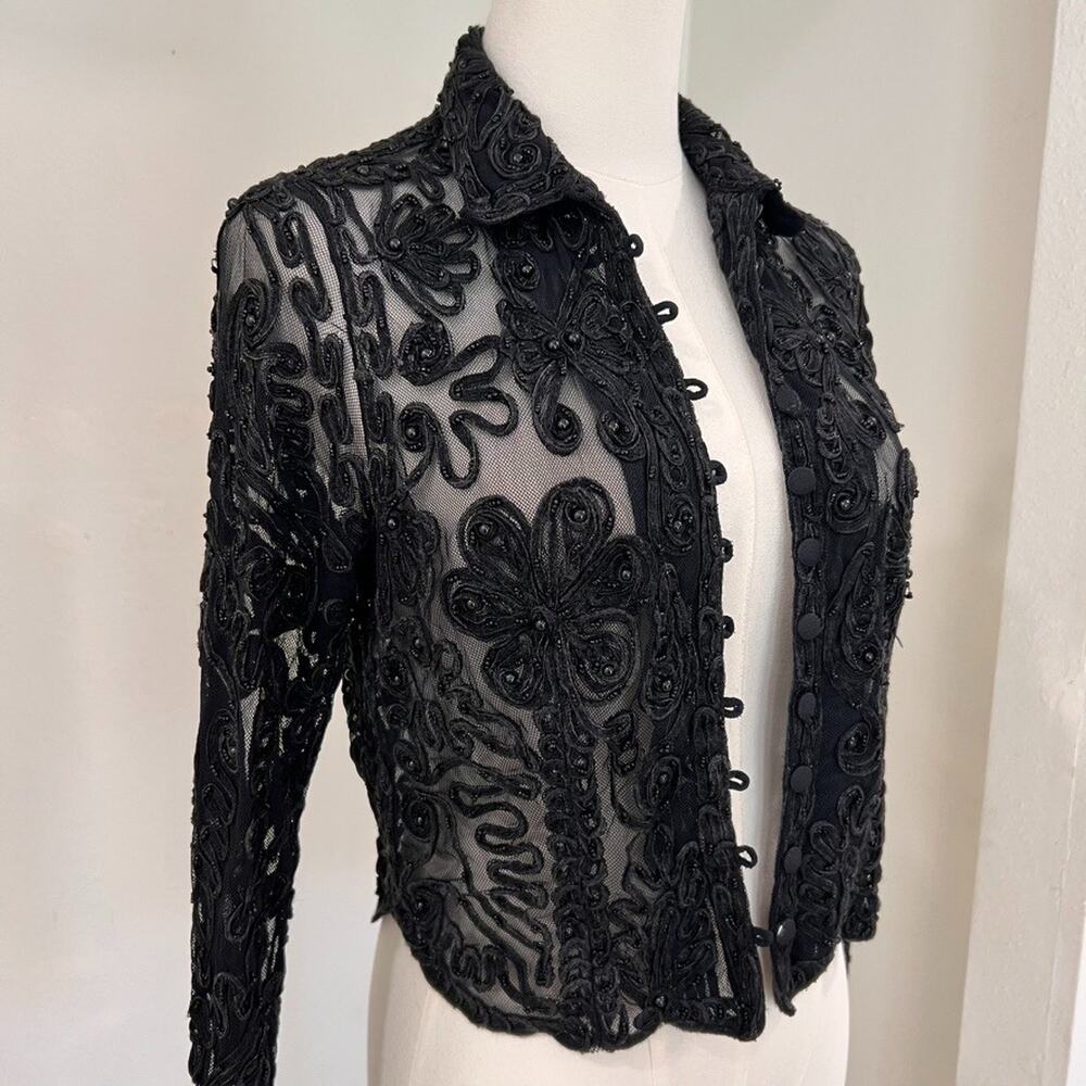 Vintage Cache (L) Statement Button Up Top Goth Drama Glam Mob Wife Couture Bead - Picture 6 of 12
